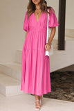 Momentlover Elegant Solid V Neck A Line Dresses
