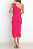 Momentlover Sexy Simplicity Solid Fold Oblique Collar A Line Dresses