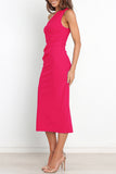 Momentlover Sexy Simplicity Solid Fold Oblique Collar A Line Dresses