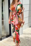 Momentlover Fashion Print Patchwork Turndown Collar Shirt Dress Dresses