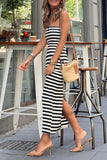 Momentlover Sexy Street Striped Patchwork Strapless One Step Skirt Dresses