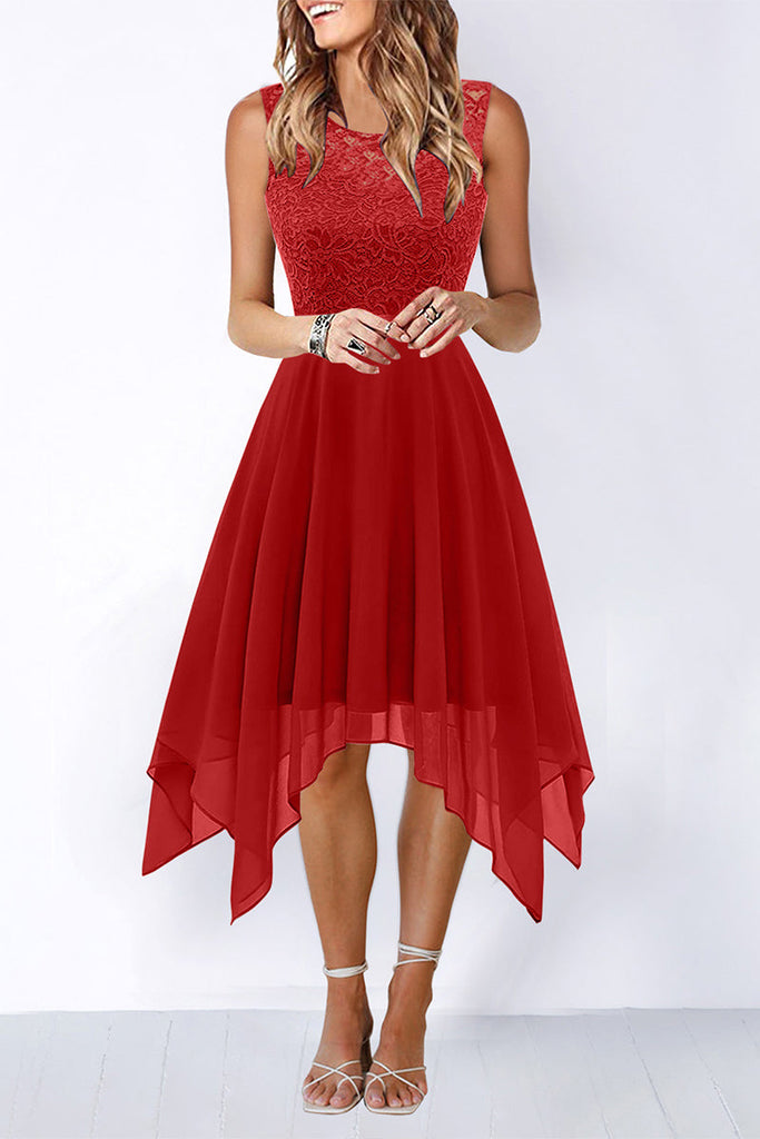 Momentlover Elegant Formal Solid Asymmetrical O Neck Evening Dress Dresses(8 Colors)