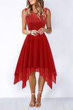 Momentlover Elegant Formal Solid Asymmetrical O Neck Evening Dress Dresses(8 Colors)