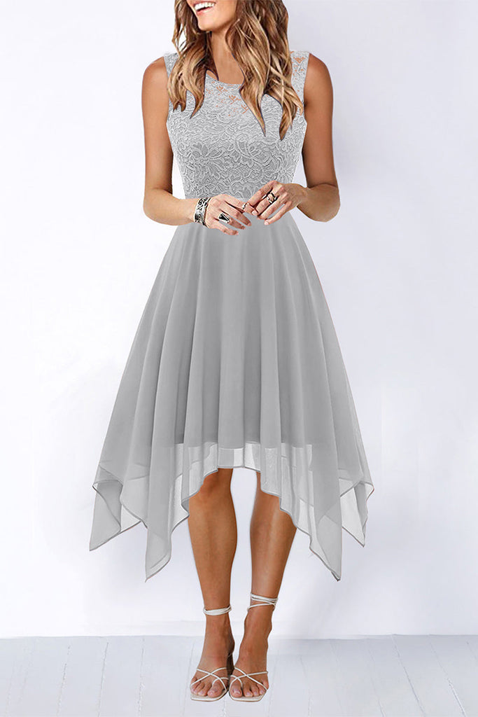 Momentlover Elegant Formal Solid Asymmetrical O Neck Evening Dress Dresses(8 Colors)