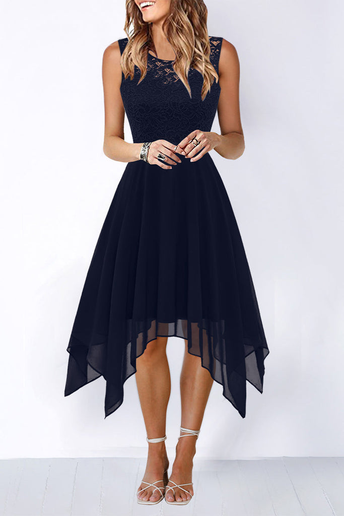Momentlover Elegant Formal Solid Asymmetrical O Neck Evening Dress Dresses(8 Colors)