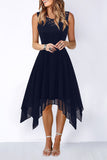 Momentlover Elegant Formal Solid Asymmetrical O Neck Evening Dress Dresses(8 Colors)