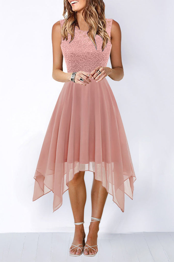 Momentlover Elegant Formal Solid Asymmetrical O Neck Evening Dress Dresses(8 Colors)