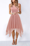 Momentlover Elegant Formal Solid Asymmetrical O Neck Evening Dress Dresses(8 Colors)