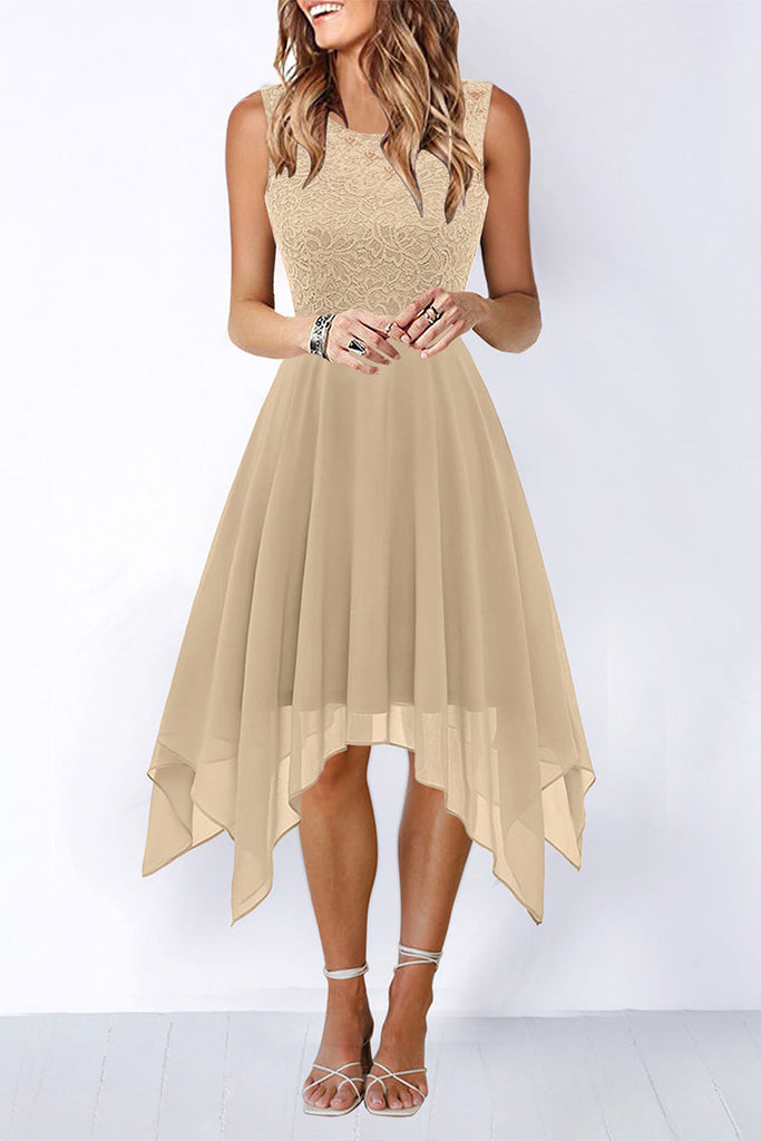 Momentlover Elegant Formal Solid Asymmetrical O Neck Evening Dress Dresses(8 Colors)