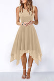 Momentlover Elegant Formal Solid Asymmetrical O Neck Evening Dress Dresses(8 Colors)
