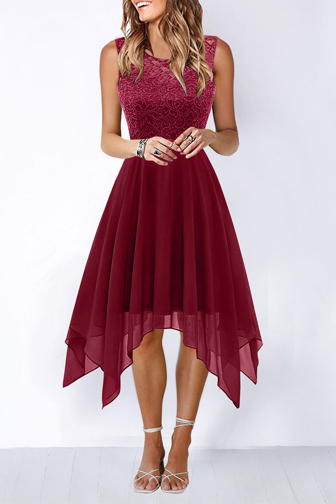Momentlover Elegant Formal Solid Asymmetrical O Neck Evening Dress Dresses(8 Colors)