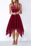 Momentlover Elegant Formal Solid Asymmetrical O Neck Evening Dress Dresses(8 Colors)
