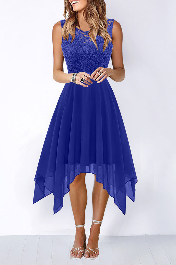 Momentlover Elegant Formal Solid Asymmetrical O Neck Evening Dress Dresses(8 Colors)
