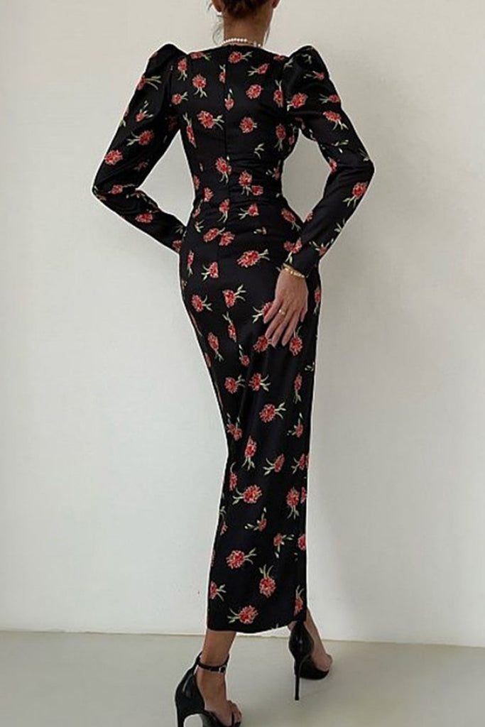 Momentlover Elegant Print Fold Square Collar Printed Dress Dresses