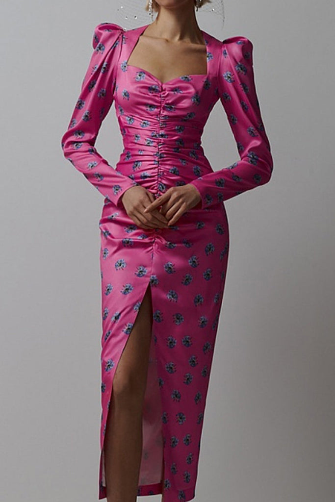 Momentlover Elegant Print Fold Square Collar Printed Dress Dresses