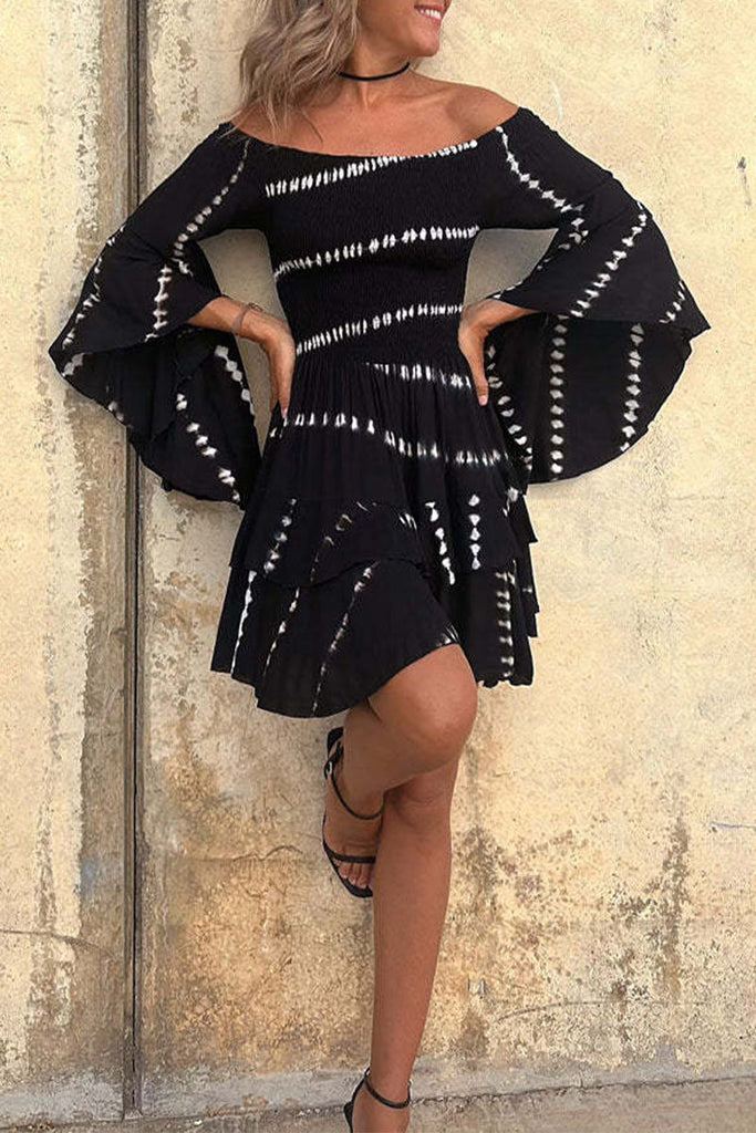 Momentlover Casual Zebra Print Printing Off the Shoulder Waist Skirt Dresses