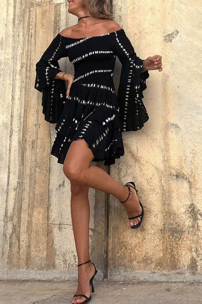 Momentlover Casual Zebra Print Printing Off the Shoulder Waist Skirt Dresses