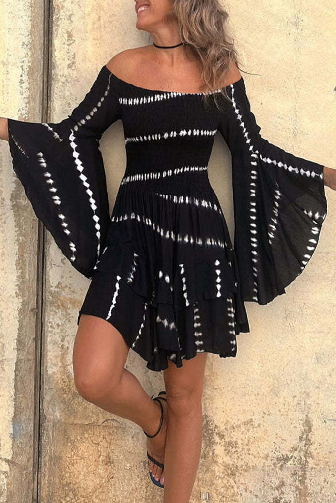 Momentlover Casual Zebra Print Printing Off the Shoulder Waist Skirt Dresses