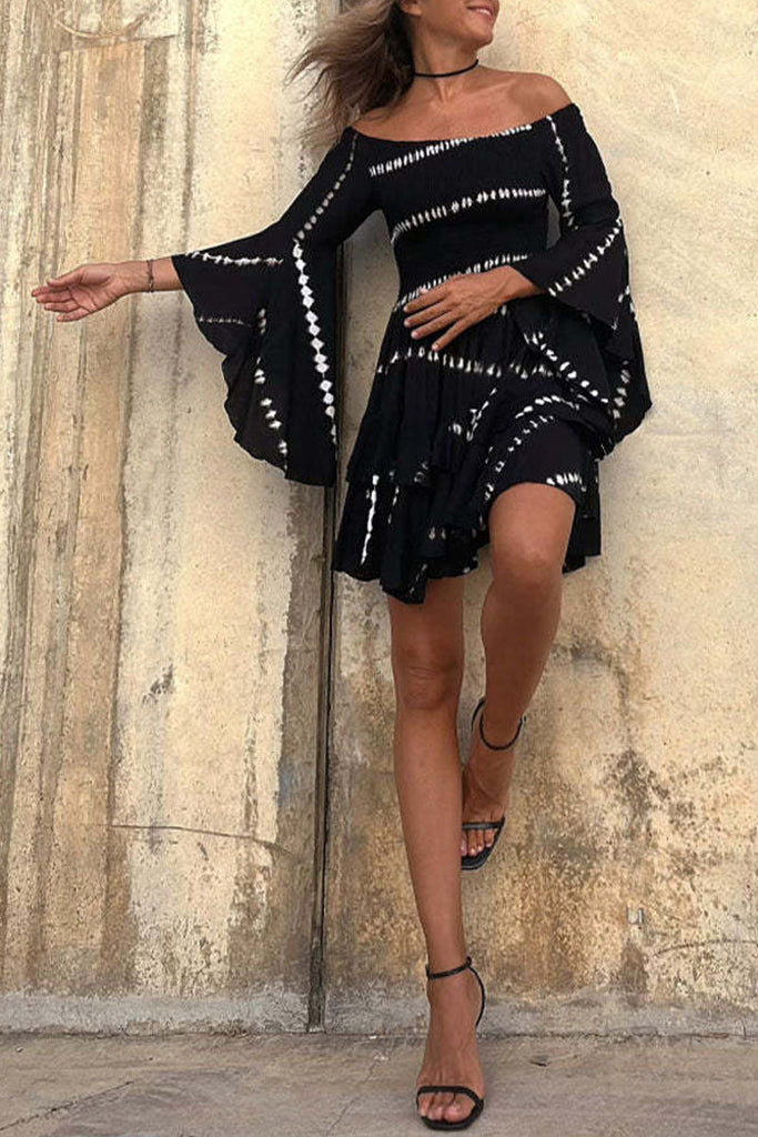 Momentlover Casual Zebra Print Printing Off the Shoulder Waist Skirt Dresses