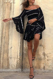 Momentlover Casual Zebra Print Printing Off the Shoulder Waist Skirt Dresses
