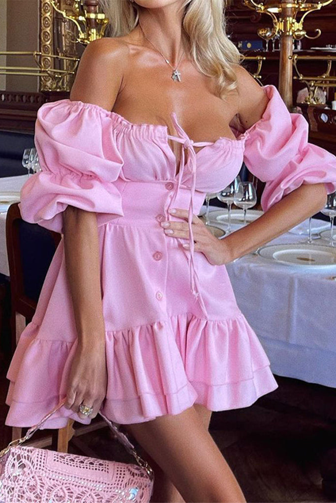 Momentlover Sexy Solid Backless Off the Shoulder A Line Dresses