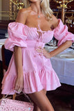 Momentlover Sexy Solid Backless Off the Shoulder A Line Dresses