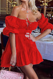 Momentlover Sexy Solid Backless Off the Shoulder A Line Dresses