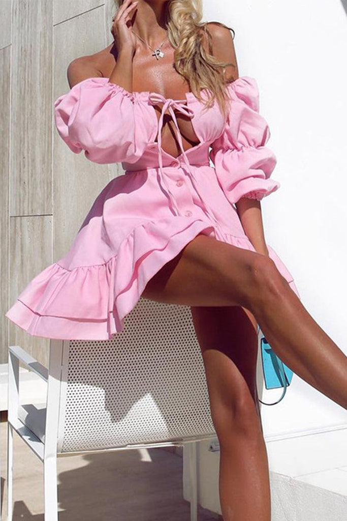 Momentlover Sexy Solid Backless Off the Shoulder A Line Dresses