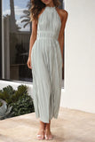 Momentlover Elegant Solid Backless Fold Halter Waist Skirt Dresses(4 Colors)