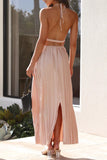 Momentlover Elegant Solid Backless Fold Halter Waist Skirt Dresses(4 Colors)