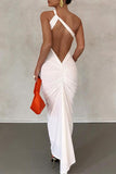 Momentlover Irregular Backless One Shoulder Bodycon Formal Maxi Dresses