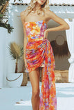 Momentlover Sexy Print Patchwork Strapless Pencil Skirt Dresses