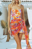 Momentlover Sexy Print Patchwork Strapless Pencil Skirt Dresses