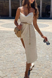 Momentlover Sexy Solid Backless Without Belt Asymmetrical V Neck Irregular Dress Dresses