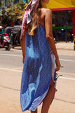 Momentlover Casual Print Contrast V Neck Sling Dress Dresses