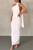 Momentlover Sexy Formal Solid Backless Halter Pencil Skirt Dresses
