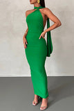 Momentlover Sexy Formal Solid Backless Halter Pencil Skirt Dresses