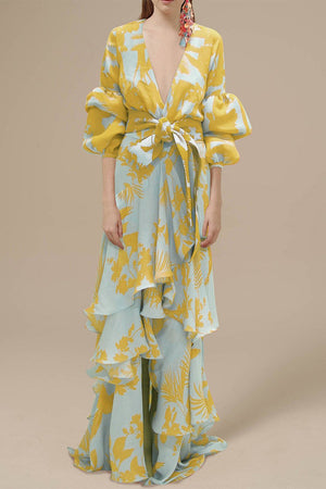 Momentlover Elegant Floral Patchwork V Neck Irregular Dress Dresses(4 Colors)