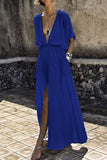 Momentlover Sexy Elegant Solid Slit V Neck A Line Dresses