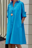 Momentlover Casual Print Polka Dot Patchwork Buckle Turndown Collar Shirt Dress Dresses(15 Colors)