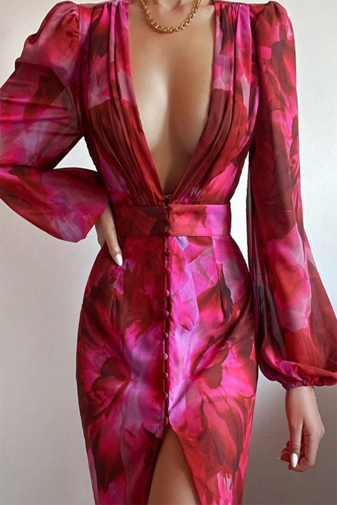 Momentlover Elegant Floral V Neck Printed Dress Dresses(7 Colors)