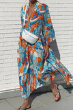 Momentlover Casual Print Patchwork V Neck A Line Dresses