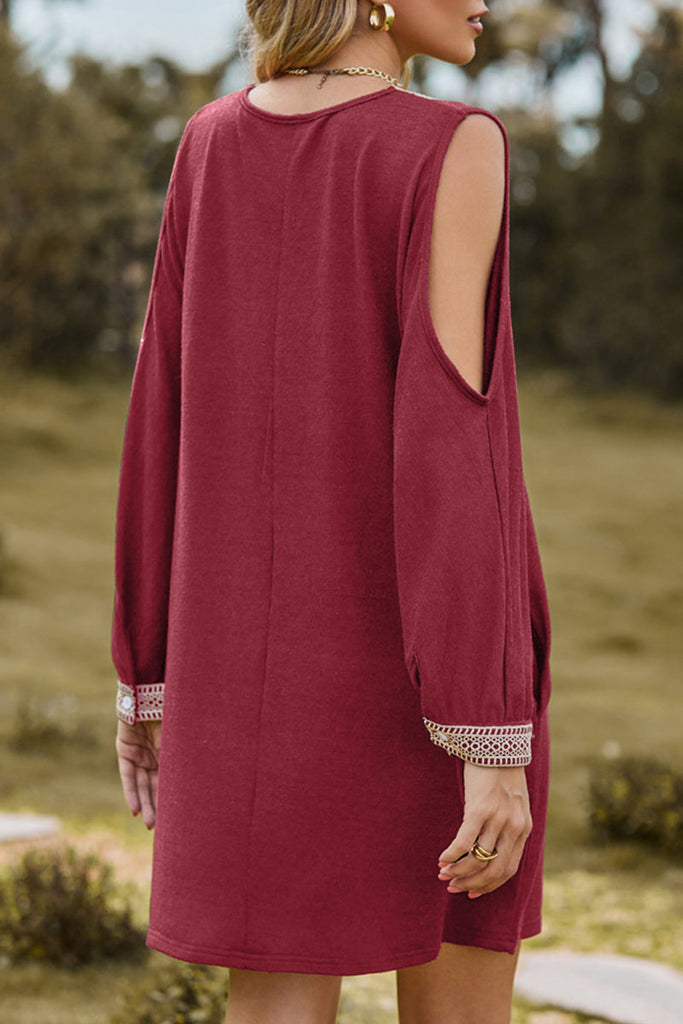 Momentlover Casual Solid Lace V Neck A Line Dresses
