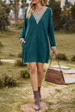 Momentlover Casual Solid Lace V Neck A Line Dresses