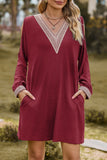 Momentlover Casual Solid Lace V Neck A Line Dresses