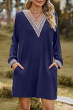 Momentlover Casual Solid Lace V Neck A Line Dresses