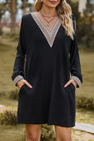 Momentlover Casual Solid Lace V Neck A Line Dresses