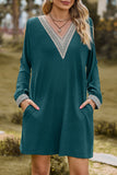 Momentlover Casual Solid Lace V Neck A Line Dresses