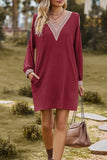Momentlover Casual Solid Lace V Neck A Line Dresses