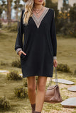 Momentlover Casual Solid Lace V Neck A Line Dresses